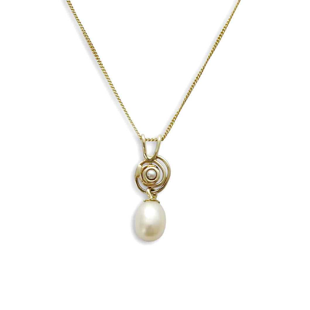 NG8879 Gold Spiral necklace with Pearl