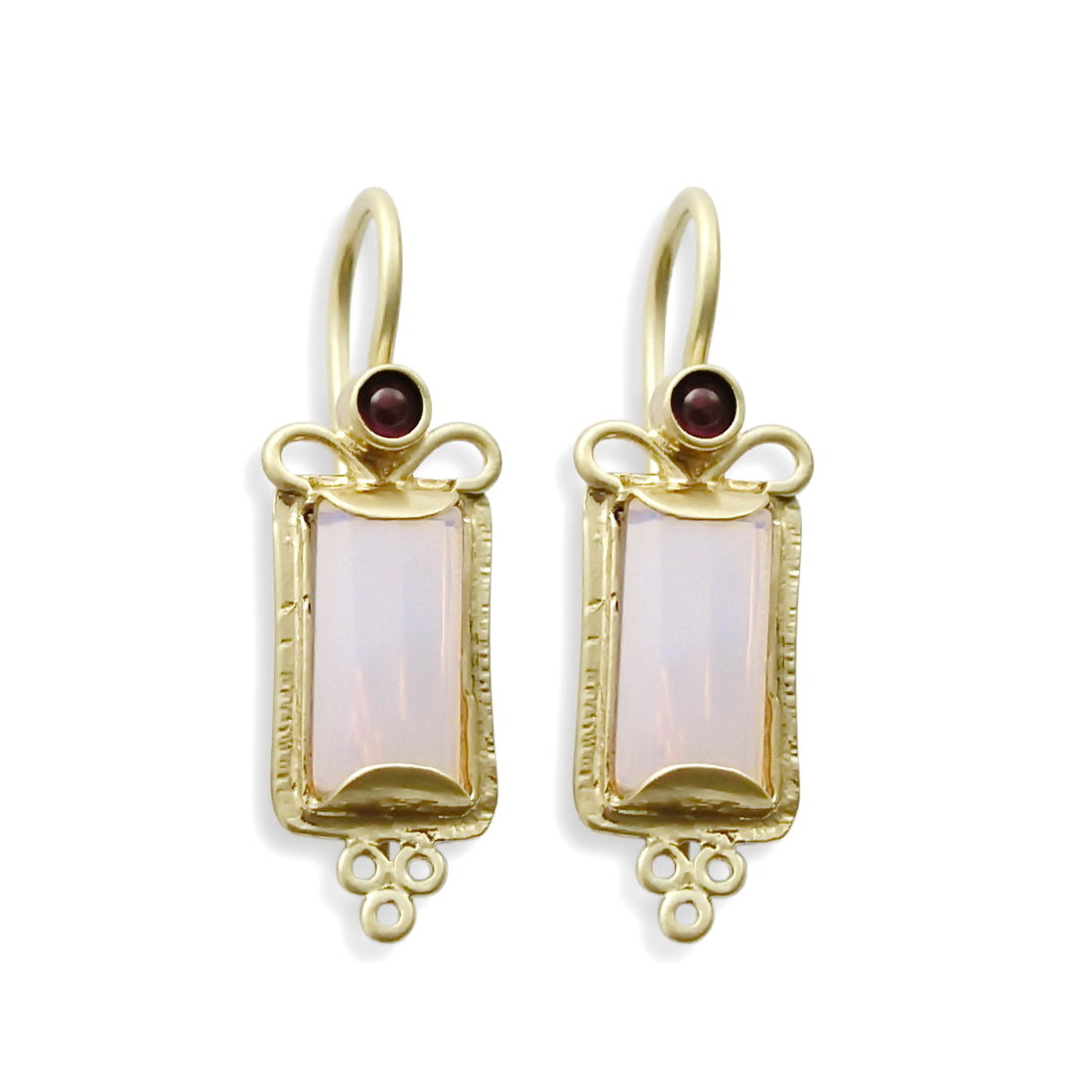 EG0735 Opalite and Garnet rectangle earrings