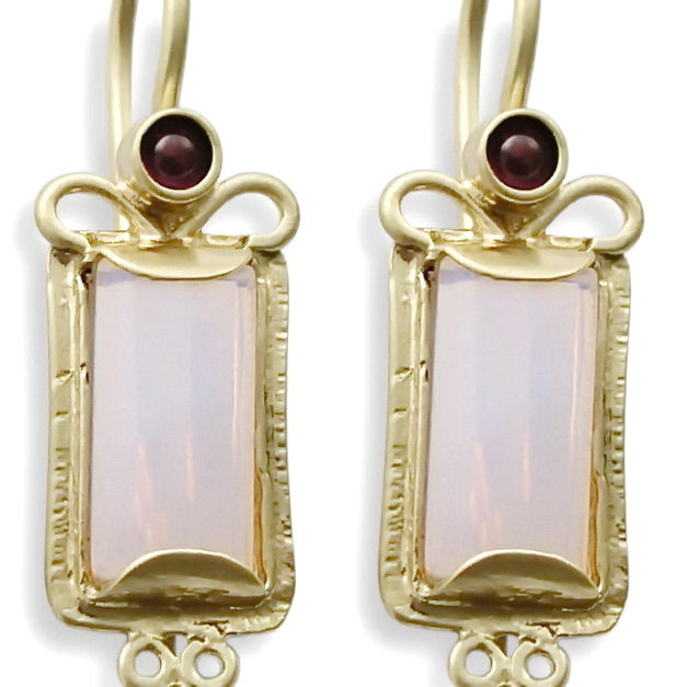 EG0735 Opalite and Garnet rectangle earrings