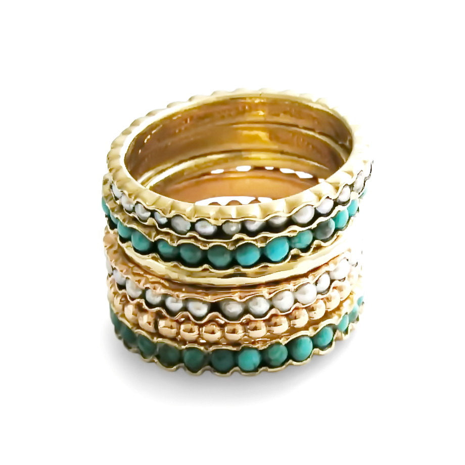 RG0911- Set of Turquoise and Gold Stacking Rings