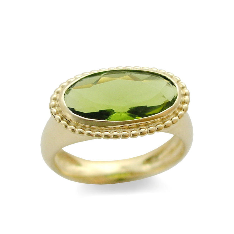 RG1796 Gold Chunky Ring with Oval Green Quartz