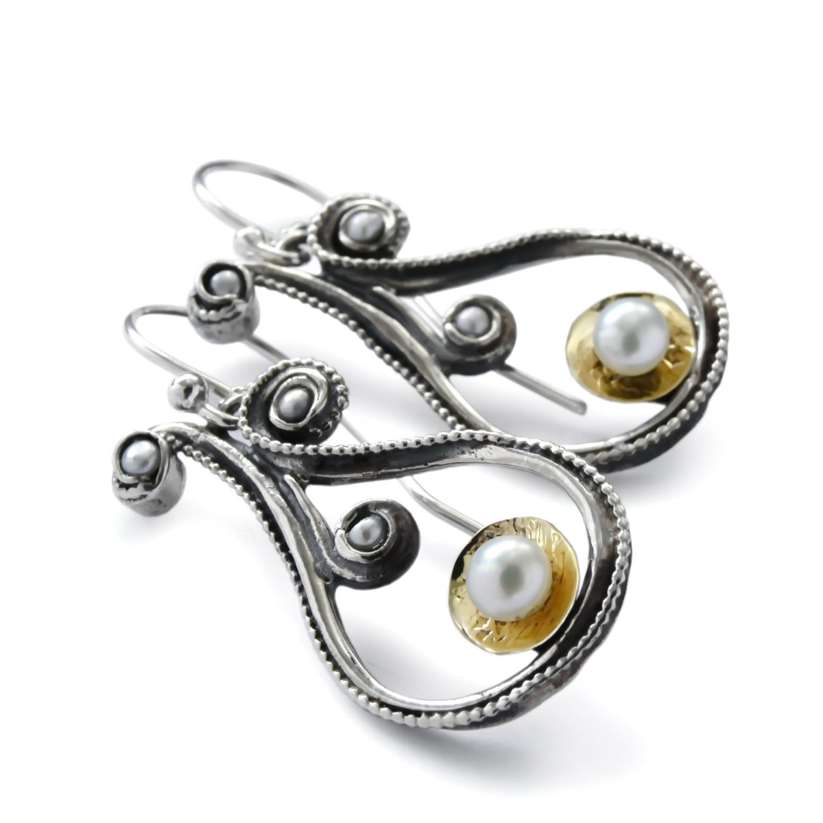 E2152G Vintage two tone pearl earrings