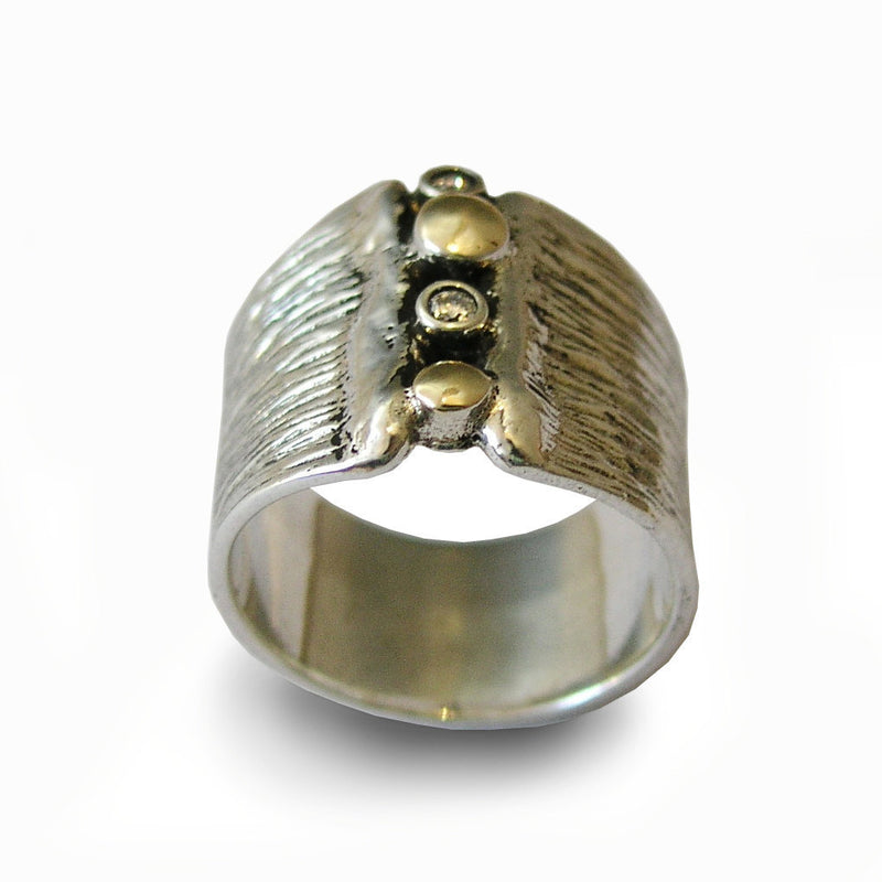R1711A Textured silver and gold rivet ring
