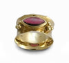 RG1019 Hammered gold band with marquise Garnet