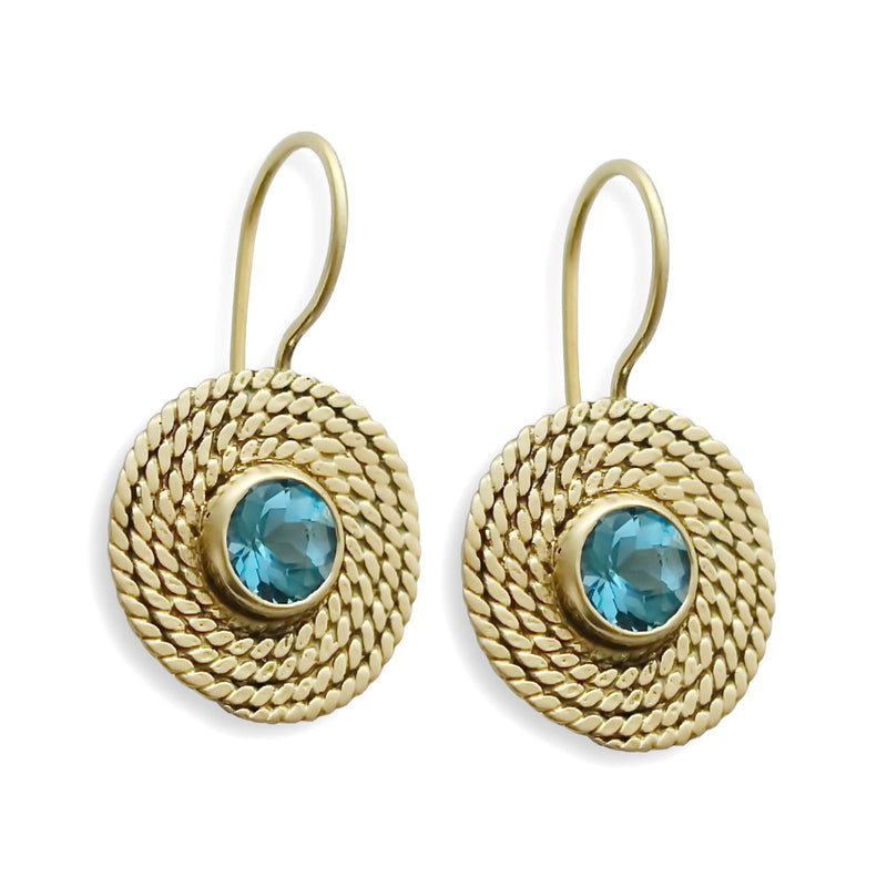 EG0761 Gold Braided Drop Earrings with Topaz and Pearls