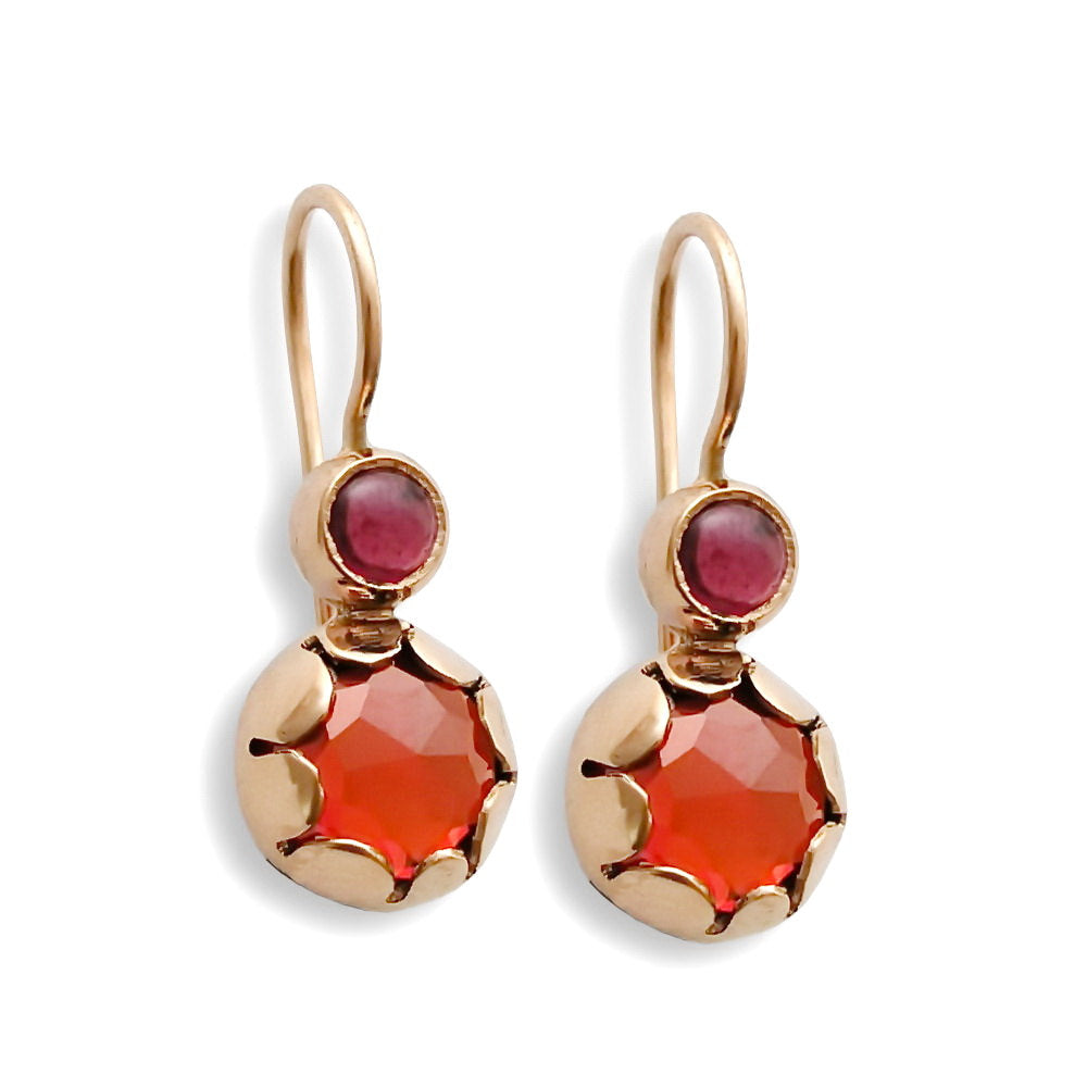 EG0759J Gold Drop Earrings with Red Garnet