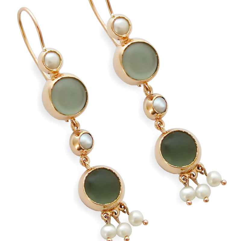 EG0759D-1 Gold Chandelier earrings with Green Quartz and Pearls