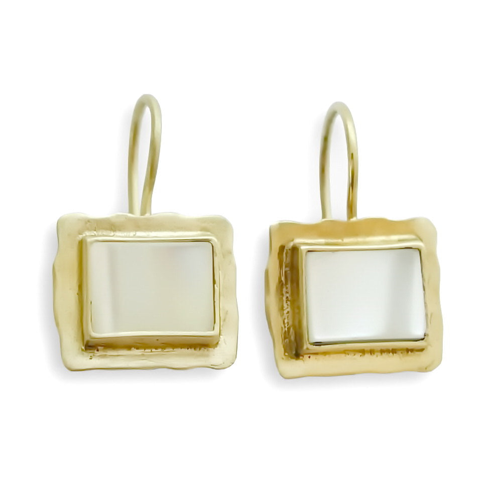 EG0781B Textured Gold Square Earrings with Mother of Pearls