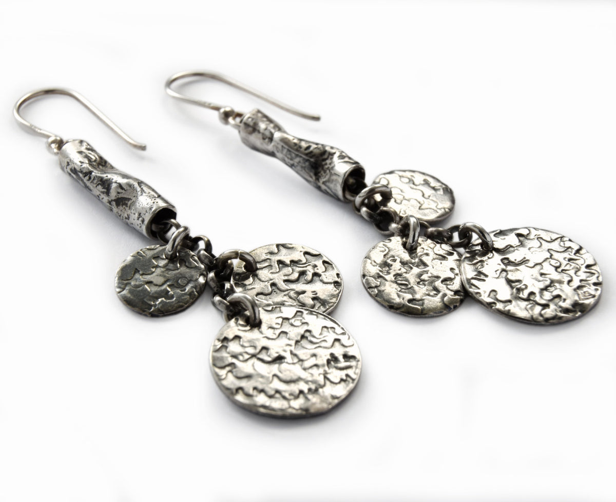 E7907A Long Textured Silver Earrings