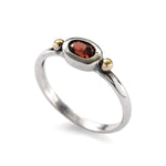 R1801A Dainty Silver Ring with Oval Garnet and Gold Dots