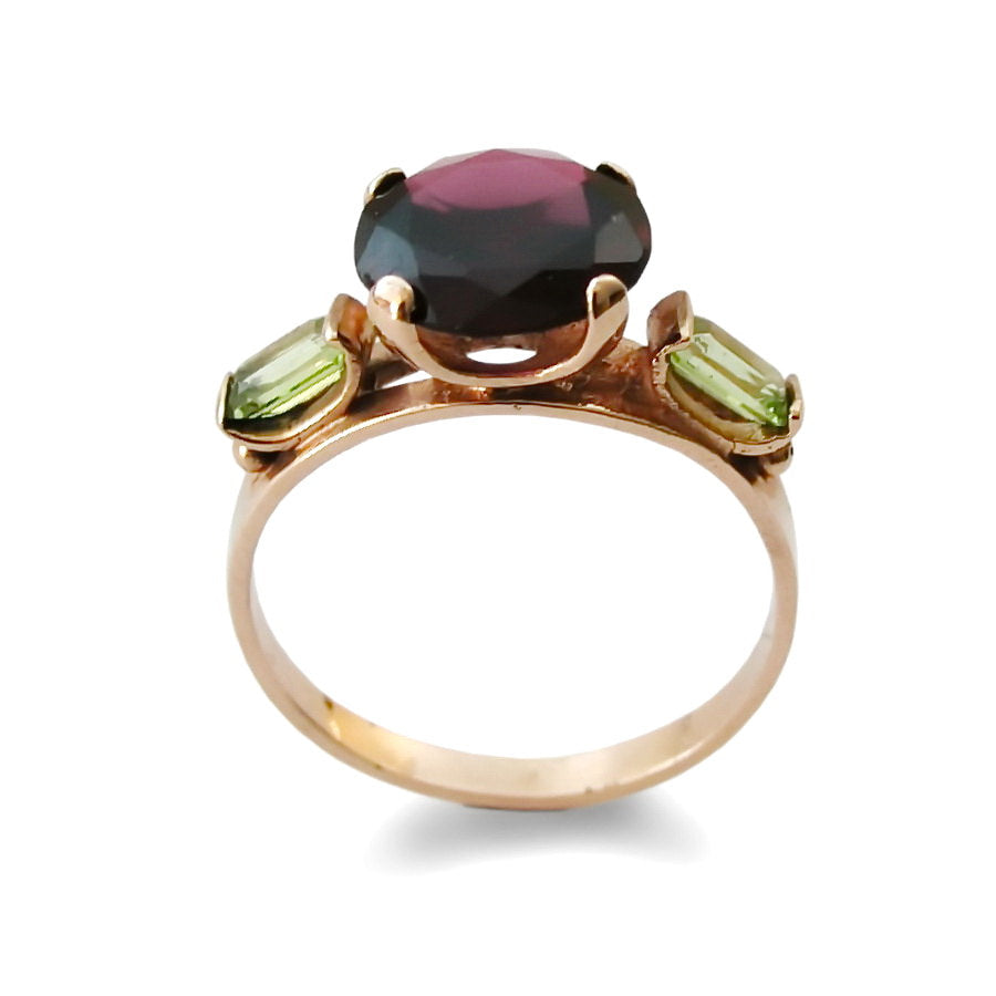 RG1244 Rose gold ring with Garnet and Peridot