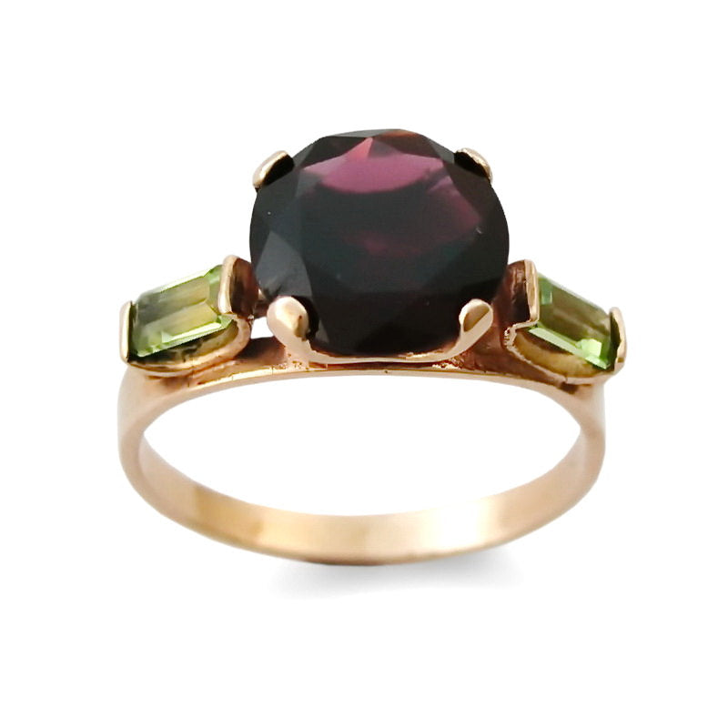 RG1244 Rose gold ring with Garnet and Peridot