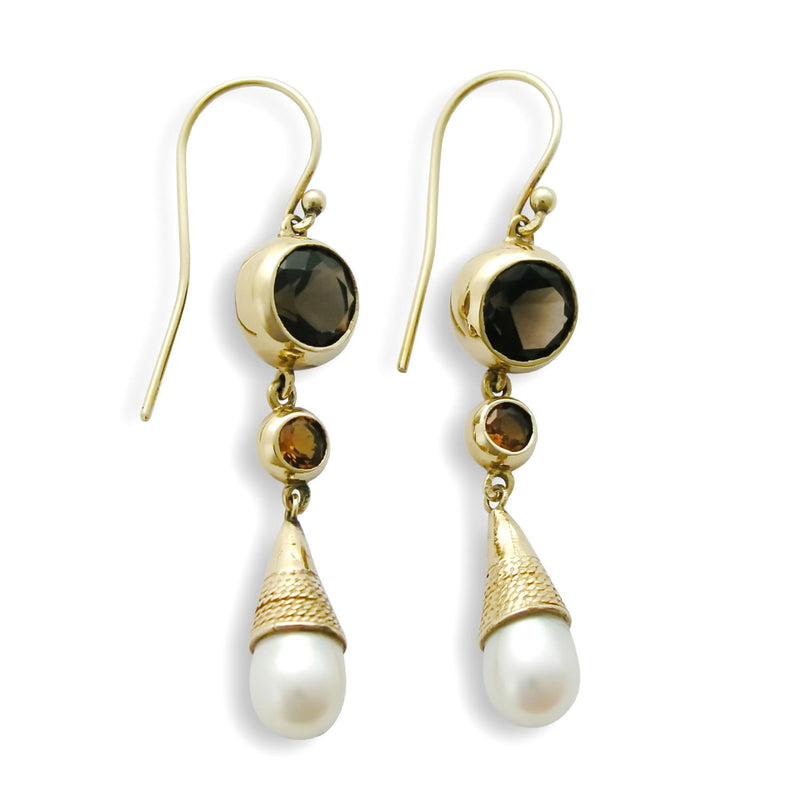 EG0759F Yellow gold gemstones dangle earrings