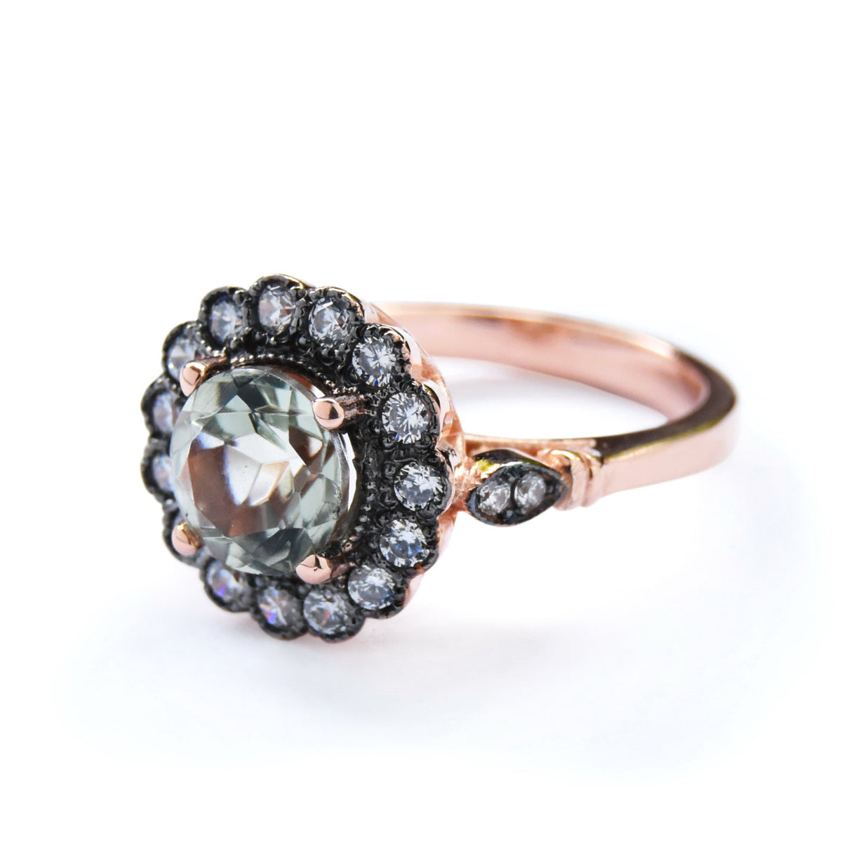 RG1816 Vintage Rose Gold Flower Ring with Topaz