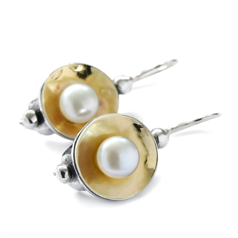 E2081G Two Tone Pearl Earrings