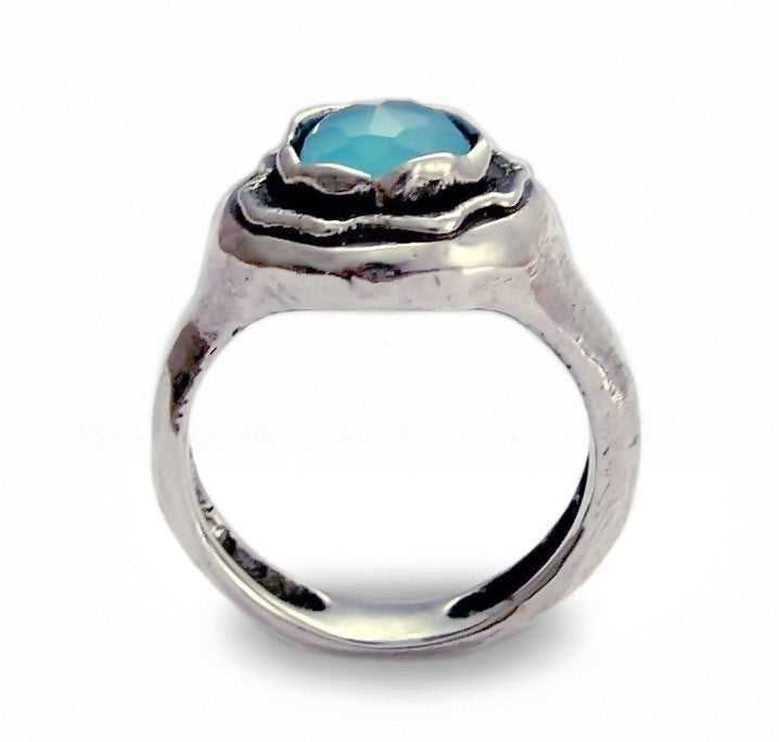 R1476-A Ocean Quartz sculpture ring