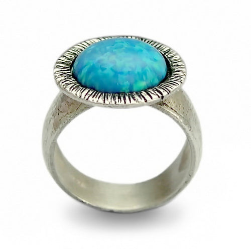 R1389C Opal textured silver ring