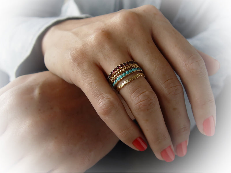 RG0911-3 Gold Stackable Ring with Opals